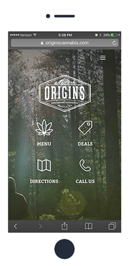 Screenshot from Origins, a client of Foottraffik, a cannabis dispensary marketing agency